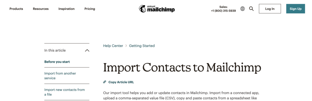 web structure of mailchimp